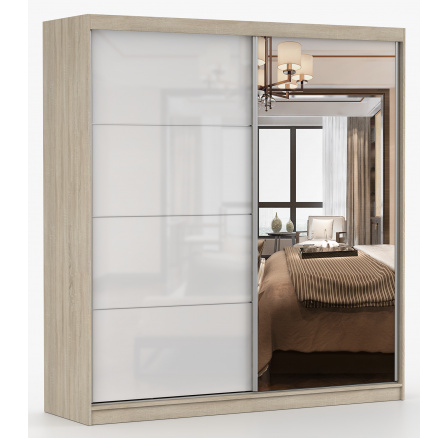 MULTI 35 gardróbszekrény - 233 cm, Sonoma Tölgy/Fehér Fényes