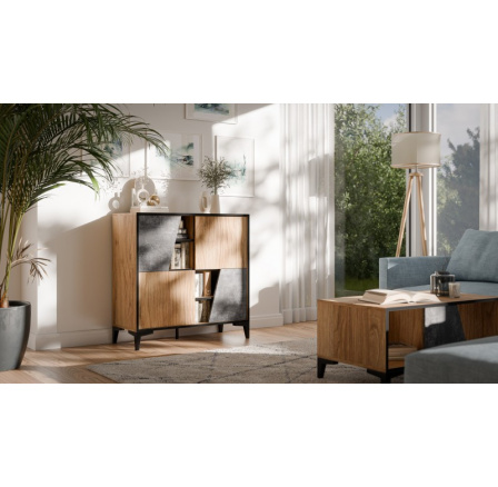 OVO 4D polc, sötét beton/öreg tölgy