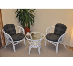 Ratanová sedací souprava Bahama bílá 2+1, polstry tmavě šedý melír