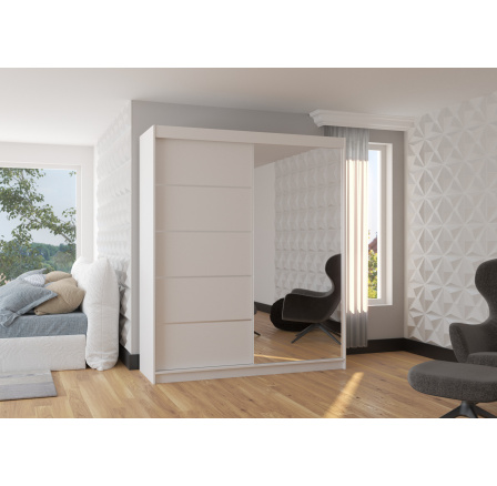 Tolóajtós szekrény tükörrel CARO 180 Fehér+Fehér