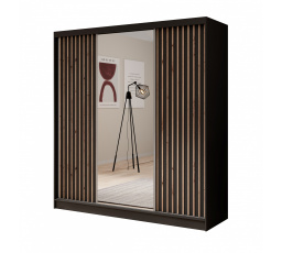 Tolóajtós és tükrös ruhásszekrény Ida 200 Fekete+Fekete