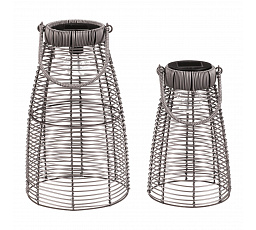 Lucerna - umělý ratan, kónická, LED osvětl., šedá, cena za sadu 2 ks