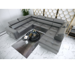 NAROŻNIK ORION MAX I Z FUNKCJĄ SPANIA 225X350X255 CM SKÓRA NATURALNA - Skóra szara , Strona lewa