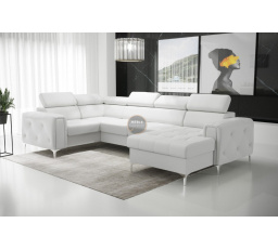 NAROŻNIK ORION MAX III Z FUNKCJĄ SPANIA 165x320x185 CM - Biała eko skóra , lewa