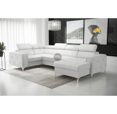 NAROŻNIK ORION MAX III Z FUNKCJĄ SPANIA 165x320x185 CM - Biała eko skóra , lewa