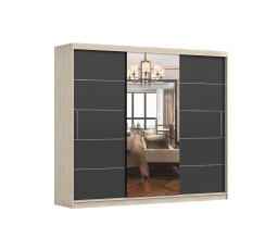 ALBA ruhásszekrény tükörrel, Sonoma/Fekete