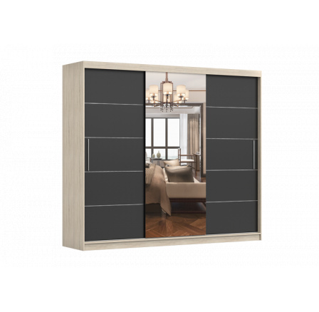 ALBA ruhásszekrény tükörrel, Sonoma/Fekete