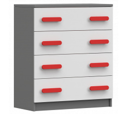 Komód 4S SMYK II - 02, Szürke/Fehér/Piros