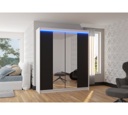 Tolóajtós szekrény tükörrel és LED világítással BALANCE 180 Fehér+Fekete