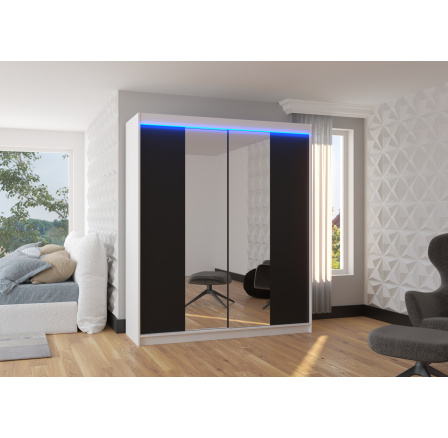 Tolóajtós szekrény tükörrel és LED világítással BALANCE 180 Fehér+Fekete