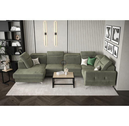 NAROŻNIK TAPICEROWANY MALIBU MAX II 180x350x182 CM - Odcienie oliwkowego , Strona prawa
