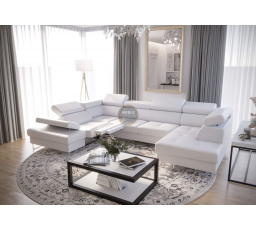 NAROŻNIK GALAXY MAX II RELAX Z FUNKCJĄ SPANIA 215x350x170 - Eko skóra biała , lewa