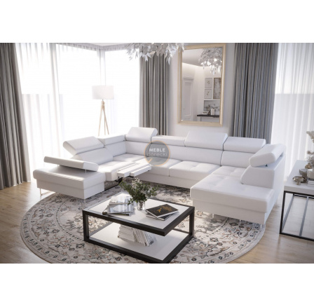 NAROŻNIK GALAXY MAX II RELAX Z FUNKCJĄ SPANIA 215x350x170 - Eko skóra biała , lewa