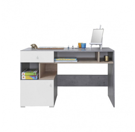 SIGMA íróasztal - SI10, Fehér Lux + Beton + Tölgy