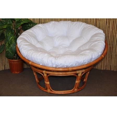 Ratanový papasan 100 cm koňak polstr bílý