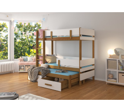 Háromszemélyes emeletes ágy ETAPO 180x80 Tölgy+Fehér