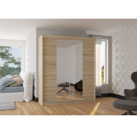 Tolóajtós és tükörrel ellátott BALANCE 180 Sonoma+Sonoma gardróbszekrény