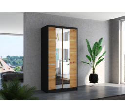 Tolóajtós és tükörrel ellátott ruhásszekrény KSAWER 100 Fekete+Artisan