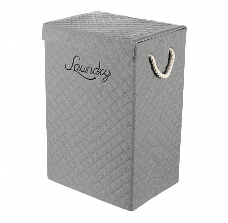 Koš látkový - krabice s uchy a víkem, vysoký, šedý