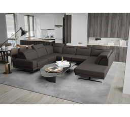 NAROŻNIK SKÓRZANY FIORE MAX I 220x350x265 CM - Odcienie ciemnego popiela , lewa