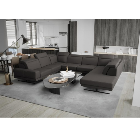 NAROŻNIK SKÓRZANY FIORE MAX I 220x350x265 CM - Odcienie ciemnego popiela , lewa