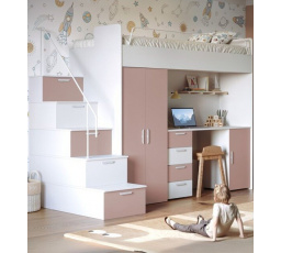 Patrová postel PARADISE 4S Bílá Starorůžová mat