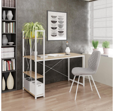 NARVIK B1 íróasztal, fehér/szonoma tölgy