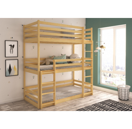 Háromszemélyes emeletes ágy matracokkal TEDRO 200x90 Pine