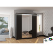 Tolóajtós szekrény tükörrel és LED világítással BALANCE 180 Fekete+Fekete