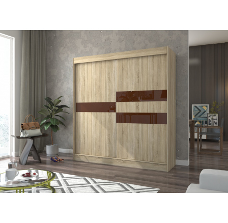 Tolóajtós szekrény lacobellel BATIA 200 Sonoma+Choco Lacobel