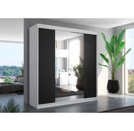 Tolóajtós szekrény tükörrel PERQS 200 Fehér+Fekete