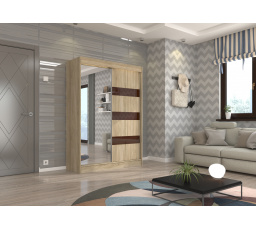 Tolóajtós szekrény tükörrel és lacobellel TOURA 150 Sonoma+Choco Lacobel