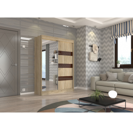 Tolóajtós szekrény tükörrel és lacobellel TOURA 150 Sonoma+Choco Lacobel