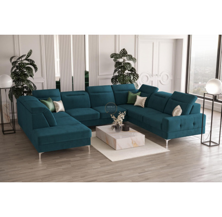 NAROŻNIK TAPICEROWANY MALIBU MAX I 260x350x220 CM - Odcienie niebieskiego , Strona prawa