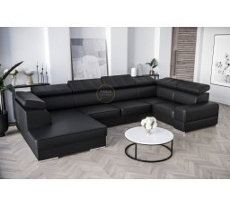 SKÓRA NATURALNA NAROŻNIK Z FUNKCJĄ SPANIA ROYAL MAX I 210x375x185 - Strona prawa , Skóra czarna