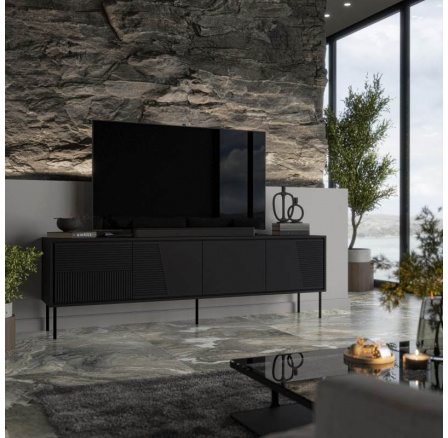 TV komód ABI szekrény, fekete matt/fekete matt