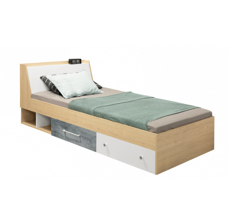 Postel STEP - ST12 L/P, 120x200cm, Dub piškotový/Bílý Lux/Beton Postel STEP - ST12 L/P, 120x200cm, Dub piškotový/Bílý Lux/Beton