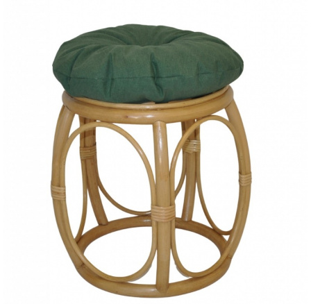 Ratanová taburetka široká medová polstr tmavě zelený melír