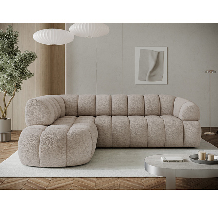 Tontano corner sofa with sleeping function and electrically extendable seat, beige bouclé, left-hand side Royal 18 183x77 Left