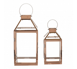 Lucerna kovová, tenké rámy - čtyřboká, zlatá, cena za sadu 2 ks