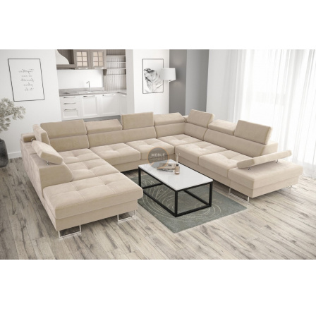 NAROŻNIK GALAXY MAX I Z FUNKCJĄ SPANIA 280x350x225 - Odcienie beżu , prawa