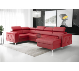 NAROŻNIK ORION MAX III Z FUNKCJĄ SPANIA 165x320x185 CM SKÓRA NATURALNA - Skóra czerwona , Strona lewa