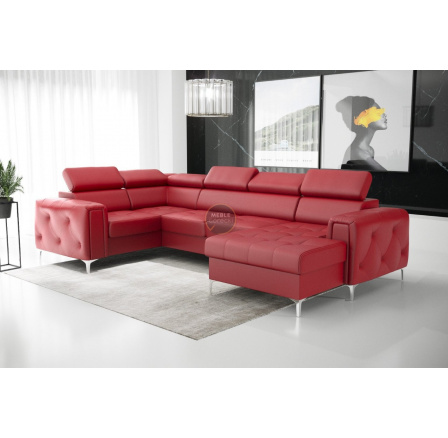 NAROŻNIK ORION MAX III Z FUNKCJĄ SPANIA 165x320x185 CM SKÓRA NATURALNA - Skóra czerwona , Strona lewa