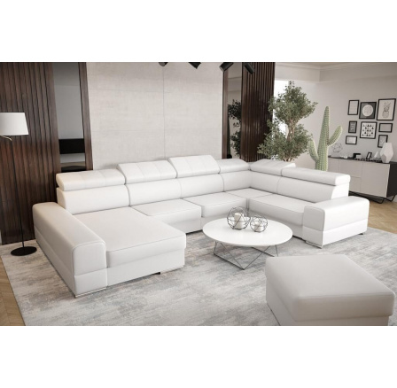 NAROŻNIK ROZKŁADANY ROYAL MAX II 230x375x185 - prawa , Biała eko skóra