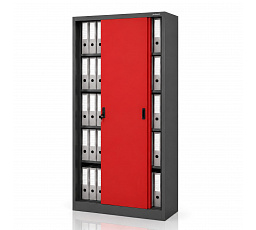 Irodai fém szekrény tolóajtókkal antracit-vörös: KUBA 900 x 1850 x 400 mm