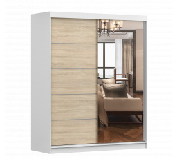 BONO 05 gardróbszekrény tükörrel, Fehér/Sonoma Tölgy