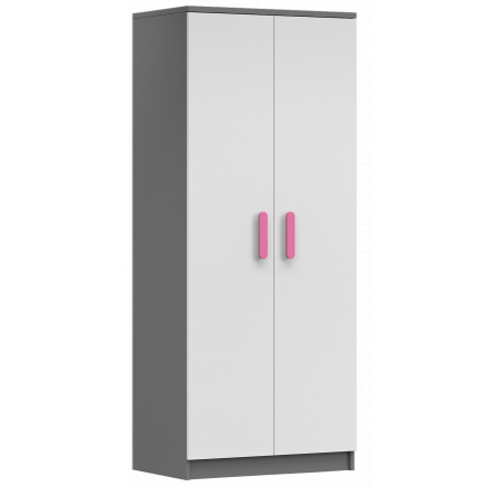 2D SMYK II ruhásszekrény - 06, Szürke/Fehér/Rózsaszín