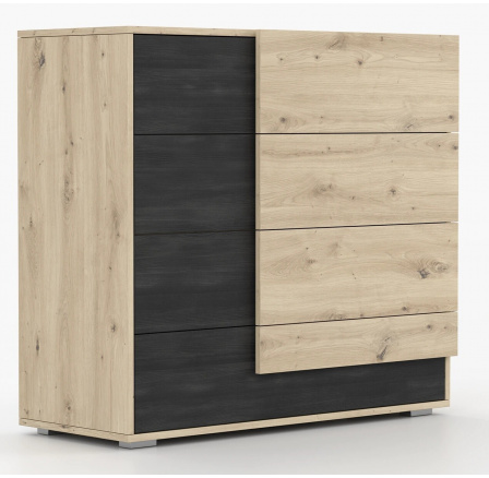 Komód 4S BAFRA - 46, Artisan Tölgy/Norvég Fekete