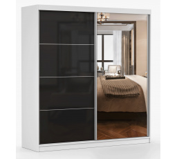 MULTI 31 gardróbszekrény - 203 cm, Fehér/Fekete Fényes