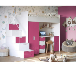 Patrová postel PARADISE 4S, Bílá Růžová lesk